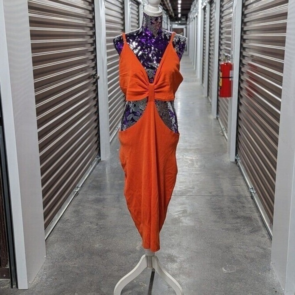 Boho Coastal Cutout Midi Dress NWT XL Orange Resort Vacation Core Party Girl